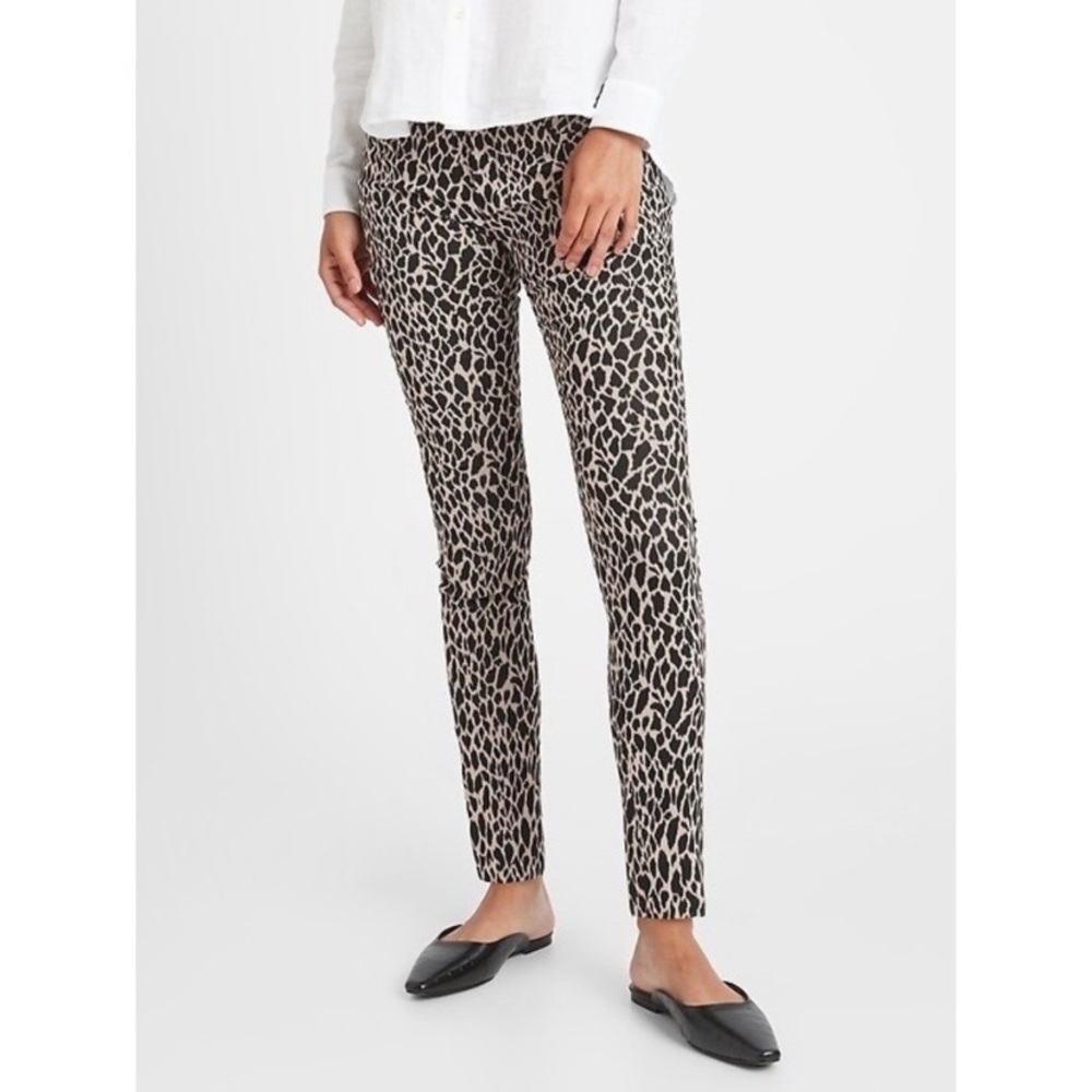 Banana Republic Black and Cream Animal Print Slim Pants